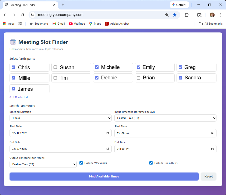 Meeting Slot Finder Interface